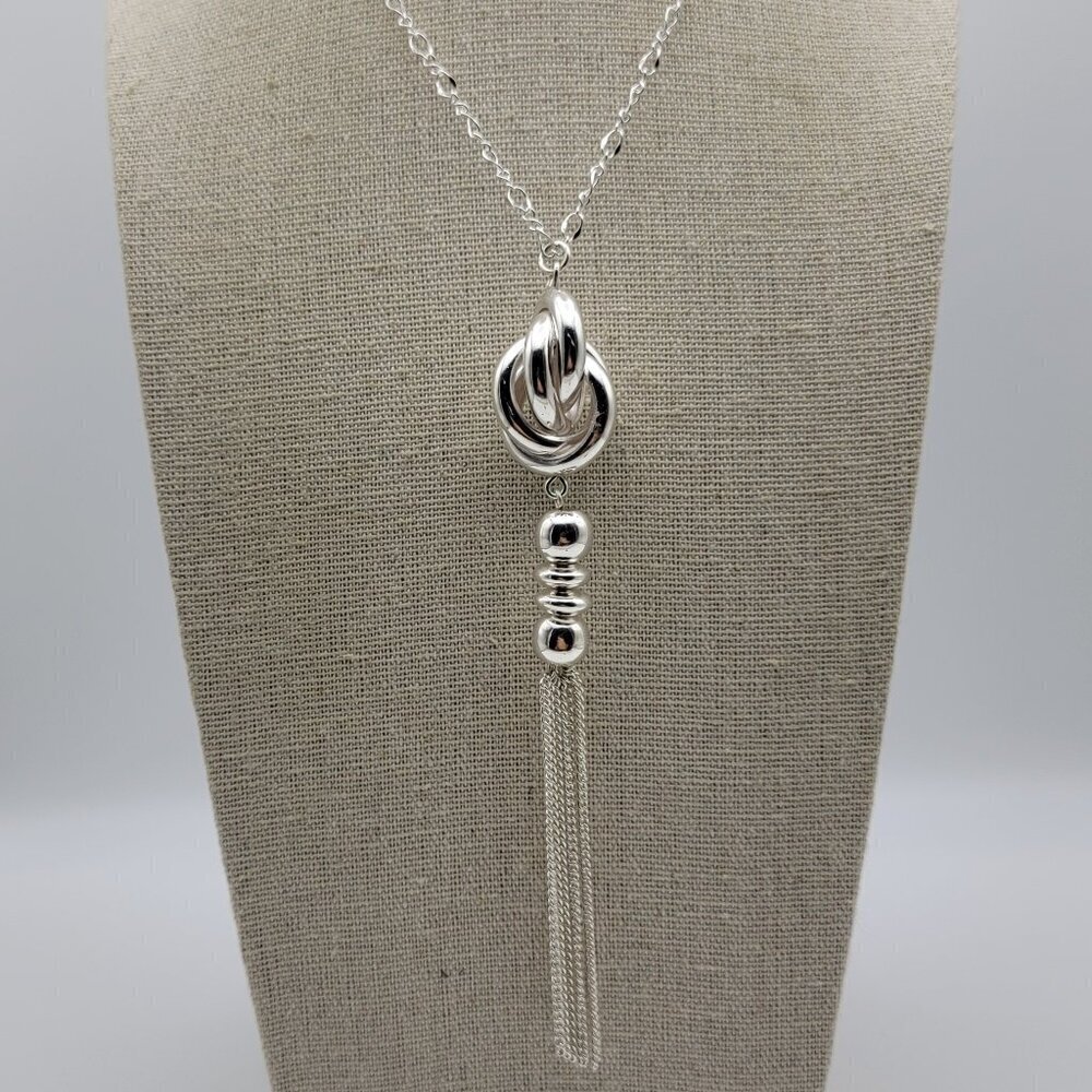 Silver-Tone Love Knot Tassel Pendant Necklace 35 Inch Lobster Clasp